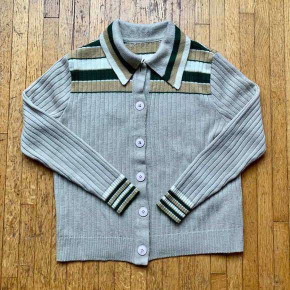 Taupe Green/ Beige/ Cream Striped Collar Cardigan - Picture 1 of 2